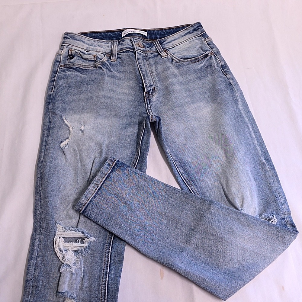 KanCan Jeans Womens 25 Blue Distressed Skinny Raw Hem Light Wash Grunge Edgy